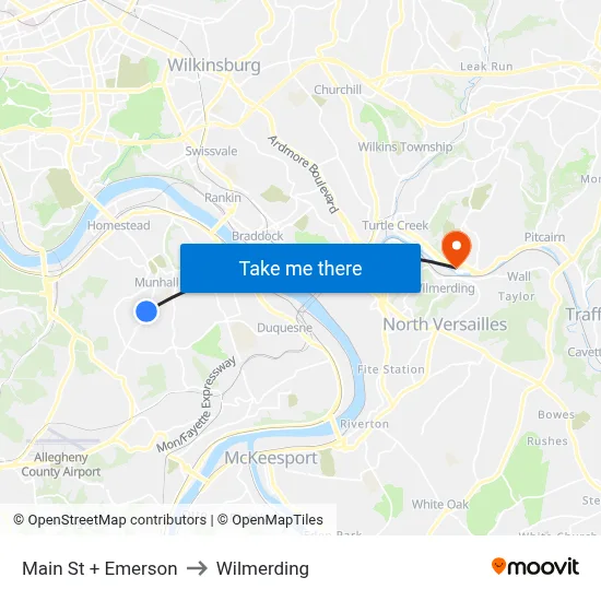 Main St + Emerson to Wilmerding map