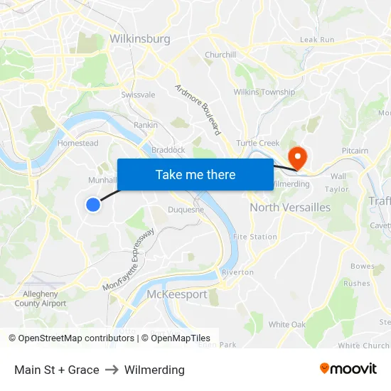 Main St + Grace to Wilmerding map