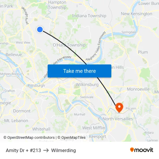 Amity Dr + #213 to Wilmerding map