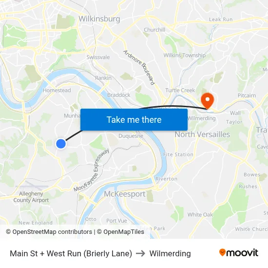 Main St + West Run (Brierly Lane) to Wilmerding map