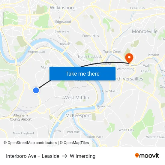 Interboro Ave + Leaside to Wilmerding map