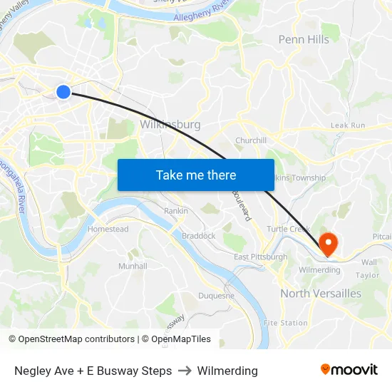 Negley Ave + E Busway Steps to Wilmerding map