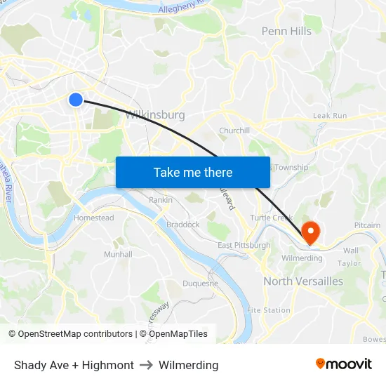 Shady Ave + Highmont to Wilmerding map