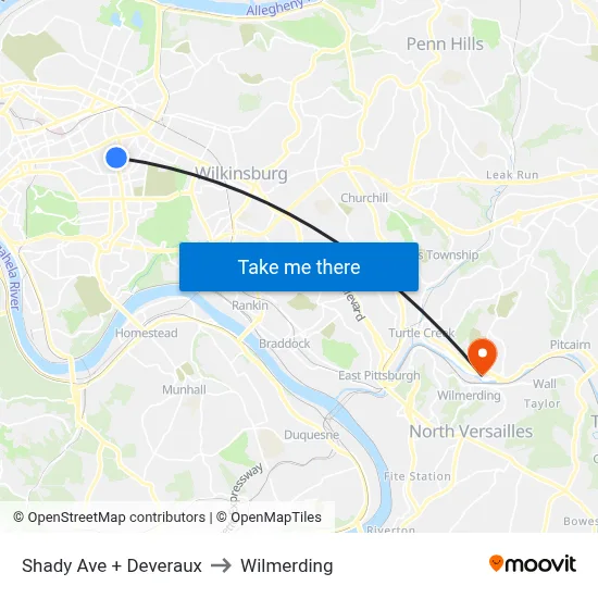 Shady Ave + Deveraux to Wilmerding map