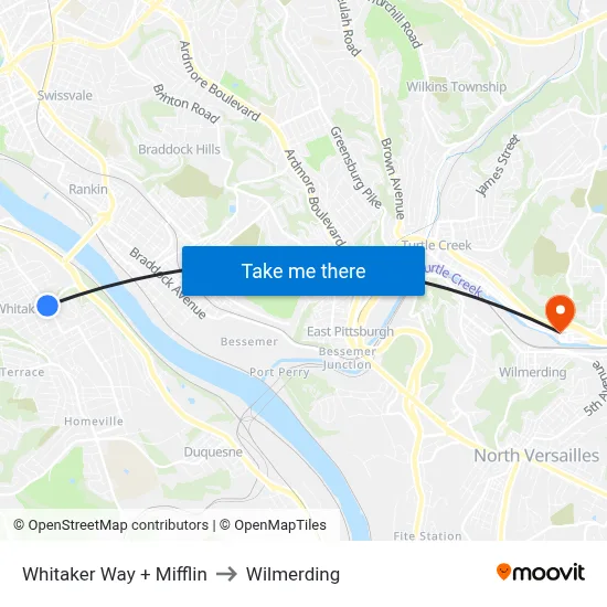 Whitaker Way + Mifflin to Wilmerding map
