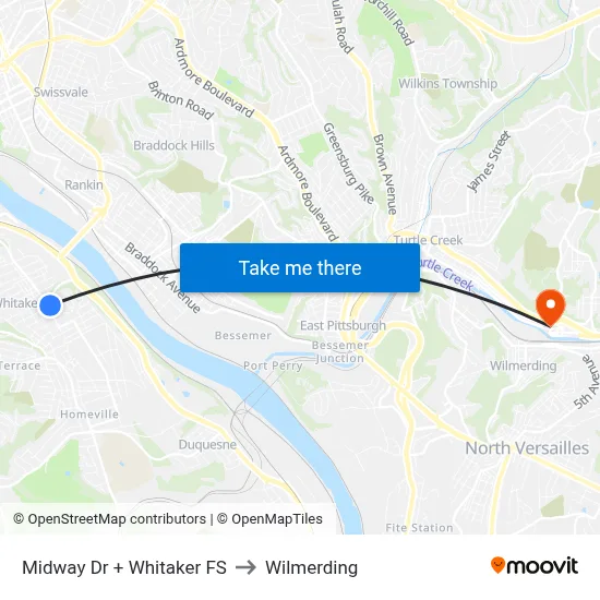 Midway Dr + Whitaker FS to Wilmerding map