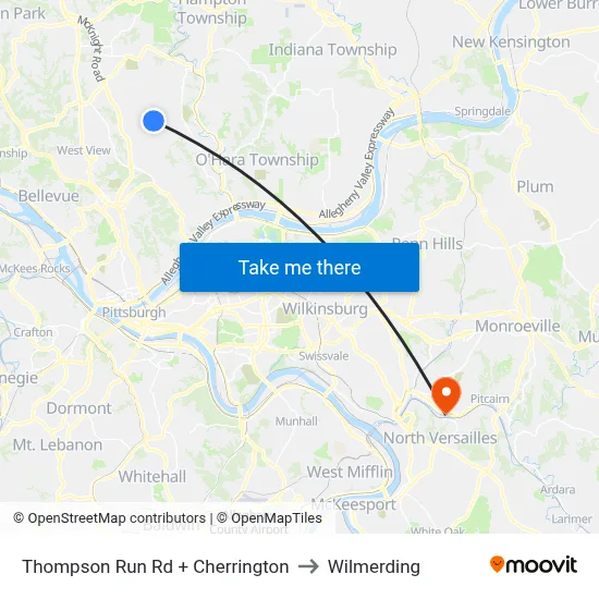 Thompson Run Rd + Cherrington to Wilmerding map