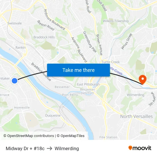 Midway Dr + #18c to Wilmerding map