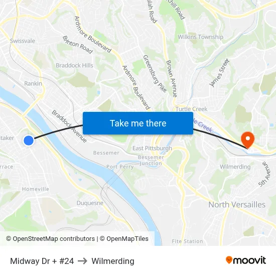 Midway Dr + #24 to Wilmerding map