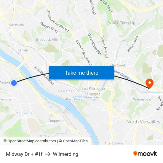 Midway Dr + #1f to Wilmerding map