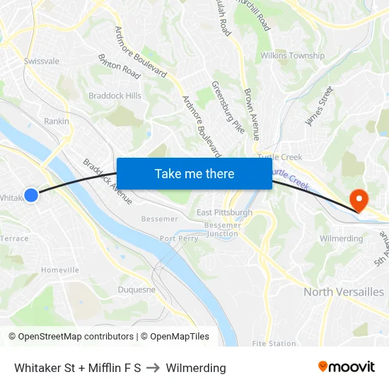 Whitaker St + Mifflin F S to Wilmerding map