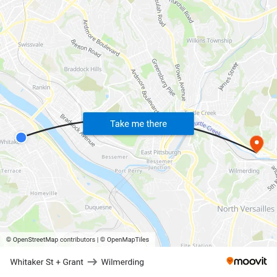 Whitaker St + Grant to Wilmerding map