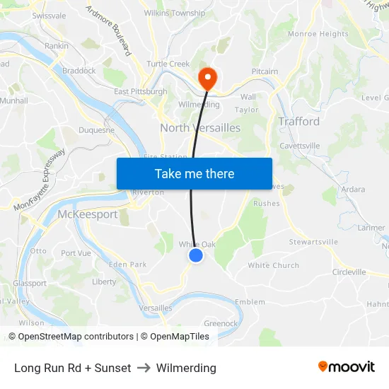 Long Run Rd + Sunset to Wilmerding map