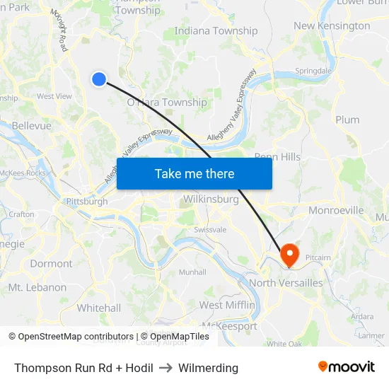 Thompson Run Rd + Hodil to Wilmerding map