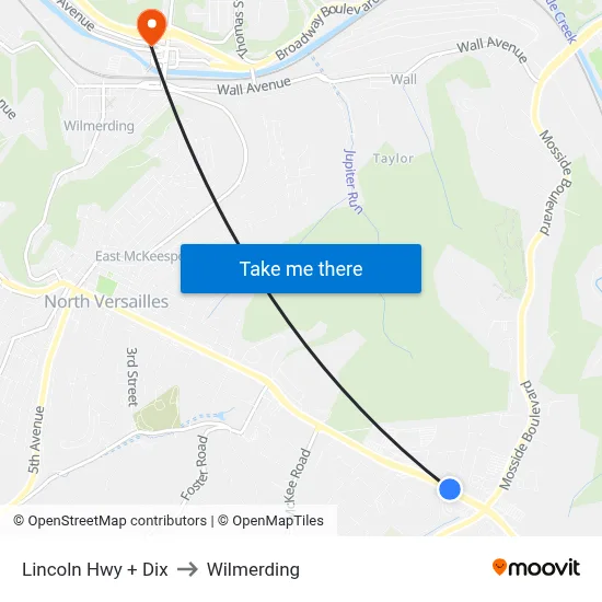 Lincoln Hwy + Dix to Wilmerding map