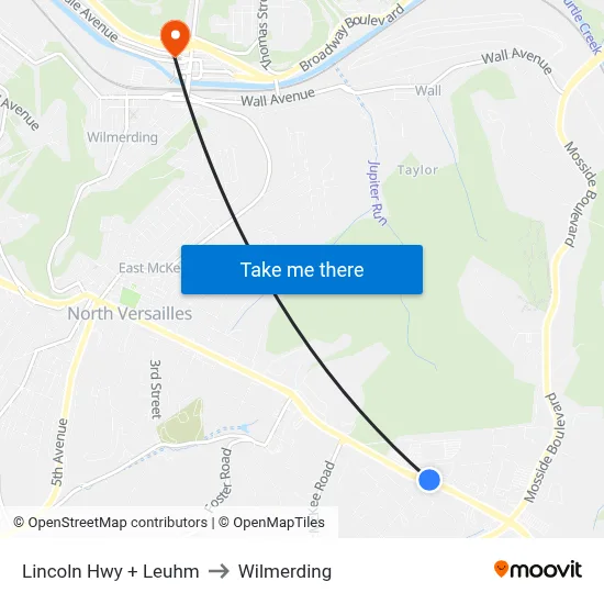Lincoln Hwy + Leuhm to Wilmerding map