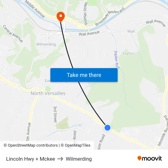 Lincoln Hwy + Mckee to Wilmerding map