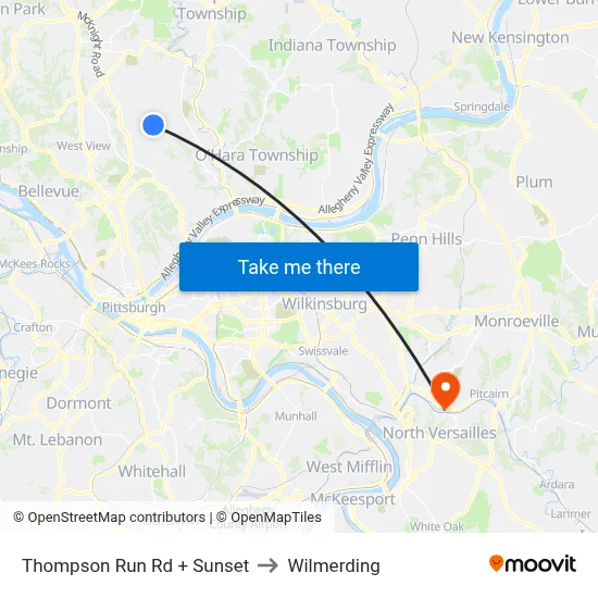 Thompson Run Rd + Sunset to Wilmerding map