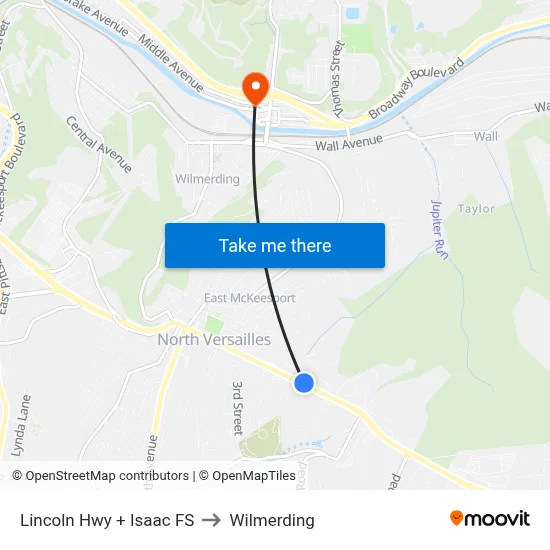 Lincoln Hwy + Isaac FS to Wilmerding map