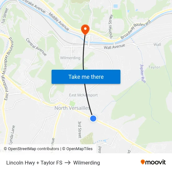 Lincoln Hwy + Taylor FS to Wilmerding map