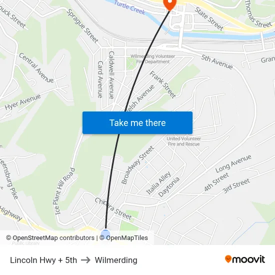 Lincoln Hwy + 5th to Wilmerding map