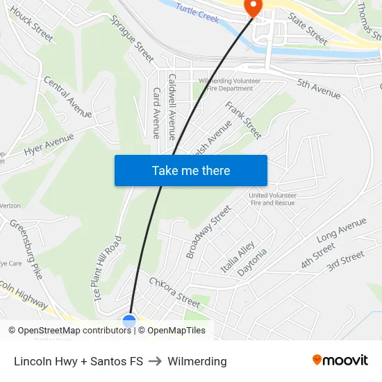 Lincoln Hwy + Santos FS to Wilmerding map