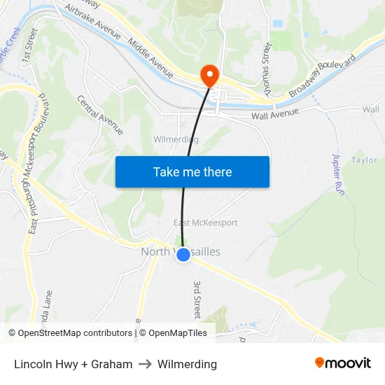 Lincoln Hwy + Graham to Wilmerding map