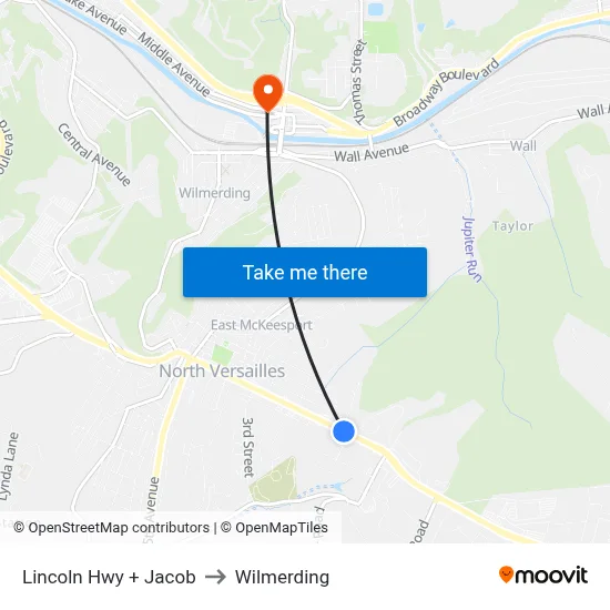 Lincoln Hwy + Jacob to Wilmerding map