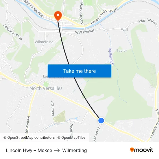 Lincoln Hwy + Mckee to Wilmerding map