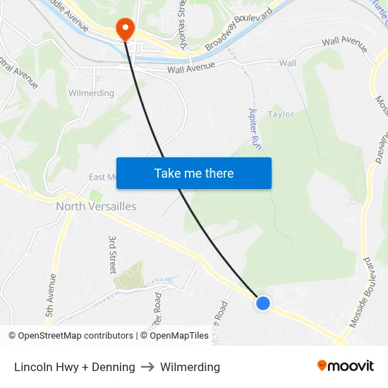 Lincoln Hwy + Denning to Wilmerding map