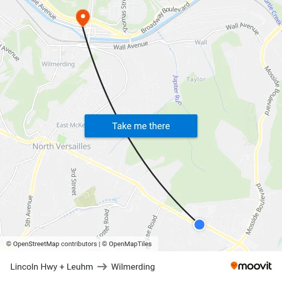 Lincoln Hwy + Leuhm to Wilmerding map