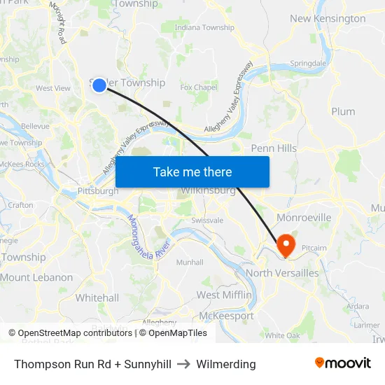 Thompson Run Rd + Sunnyhill to Wilmerding map