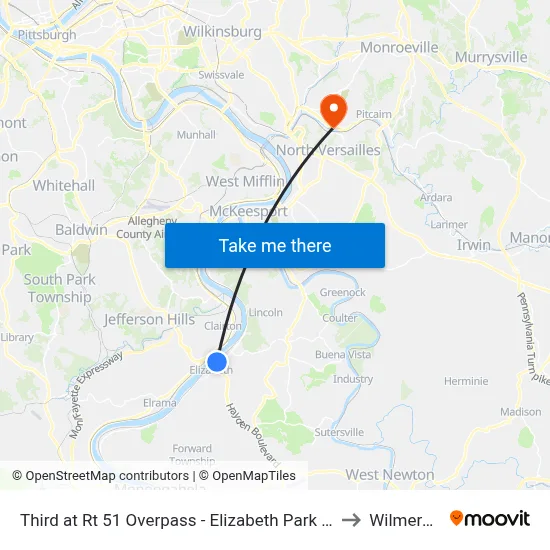 Third at Rt 51 Overpass - Elizabeth Park And Ride to Wilmerding map