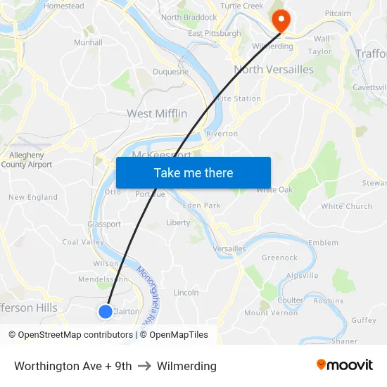 Worthington Ave + 9th to Wilmerding map