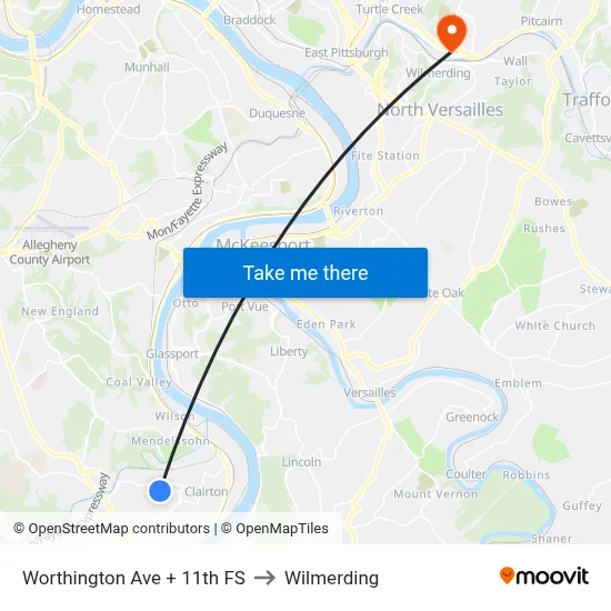 Worthington Ave + 11th FS to Wilmerding map