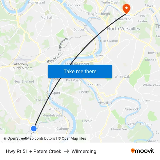 Hwy Rt 51 + Peters Creek to Wilmerding map