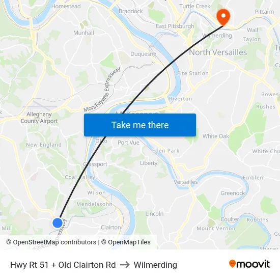 Hwy Rt 51 + Old Clairton Rd to Wilmerding map