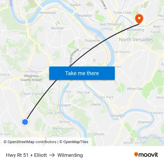 Hwy Rt 51 + Elliott to Wilmerding map