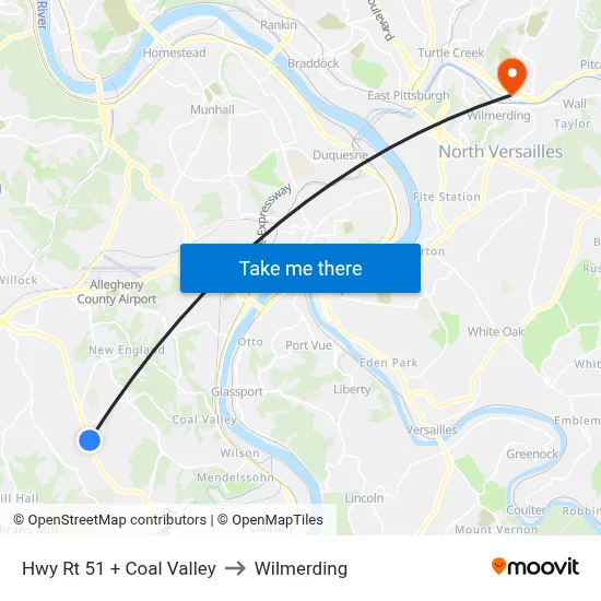 Hwy Rt 51 + Coal Valley to Wilmerding map