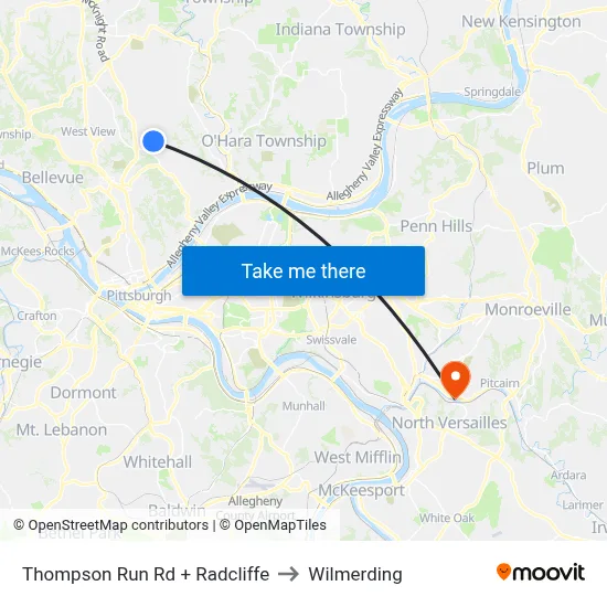 Thompson Run Rd + Radcliffe to Wilmerding map