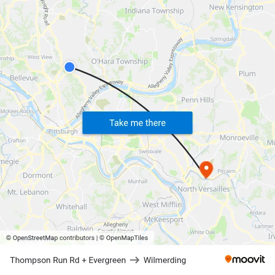 Thompson Run Rd + Evergreen to Wilmerding map