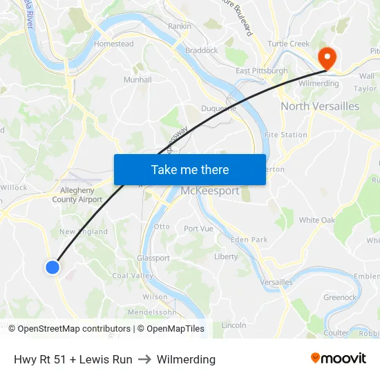 Hwy Rt 51 + Lewis Run to Wilmerding map
