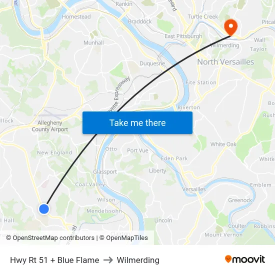 Hwy Rt 51 + Blue Flame to Wilmerding map