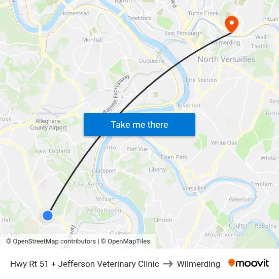 Hwy Rt 51 + Jefferson Veterinary Clinic to Wilmerding map