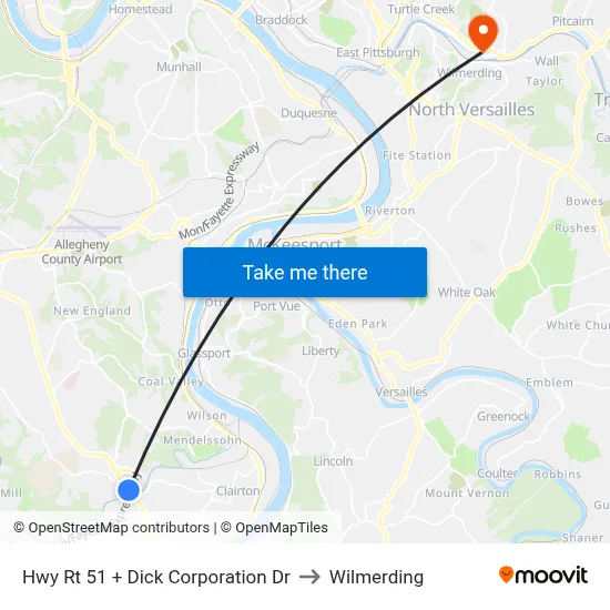 Hwy Rt 51 + Dick Corporation Dr to Wilmerding map