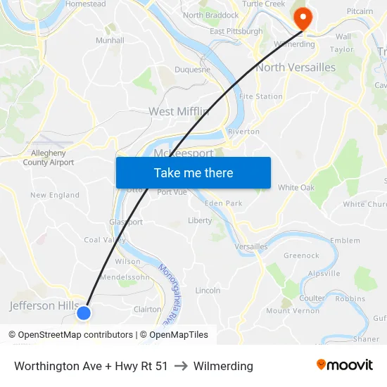 Worthington Ave + Hwy Rt 51 to Wilmerding map