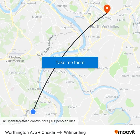 Worthington Ave + Oneida to Wilmerding map