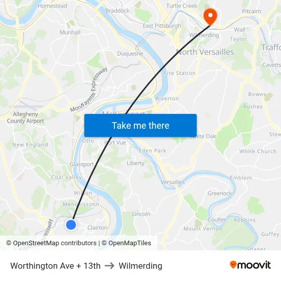 Worthington Ave + 13th to Wilmerding map