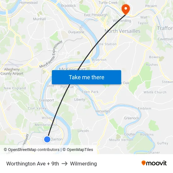 Worthington Ave + 9th to Wilmerding map