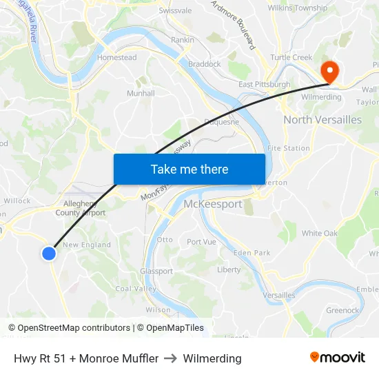 Hwy Rt 51 + Monroe Muffler to Wilmerding map